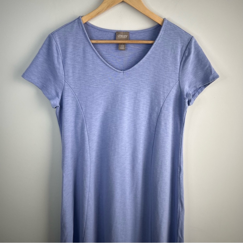 Chicos 1 Dress Midi Small Short Sleeve Periwinkle Blue Boho Asymmetric Casual - Picture 7 of 7